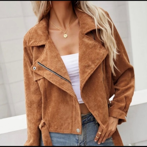 BellanBlue Jackets & Blazers - Rust Brown Corduroy Moto Biker Jacket Shacket